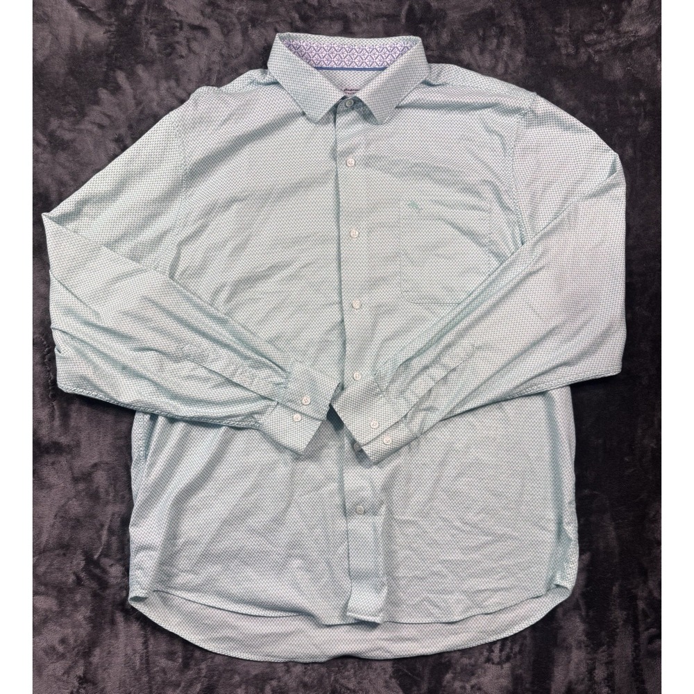 Tommy Bahama Sarasota Stretch Men's XLT Green White Long Sleeve Button Shirt